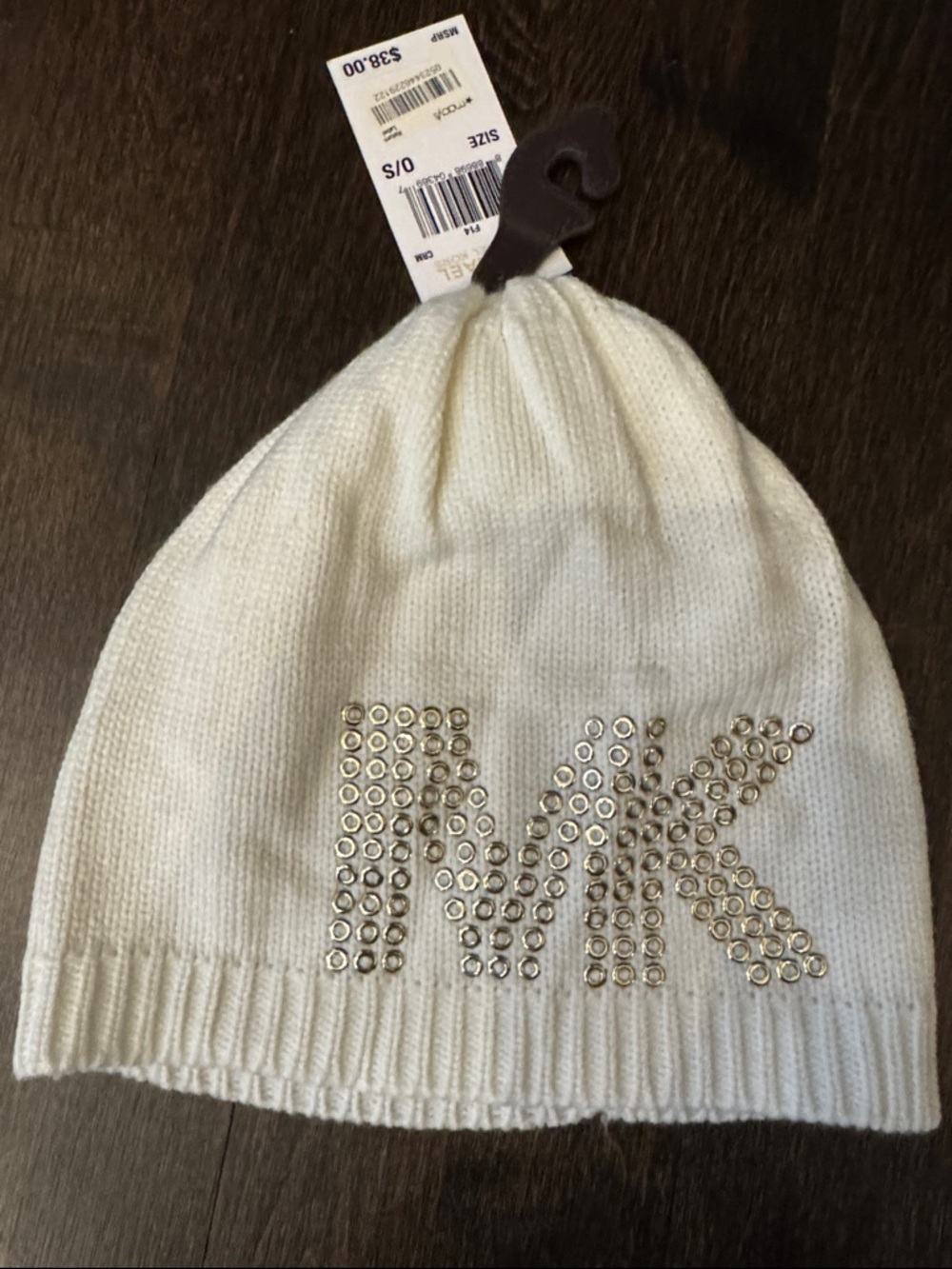 Michael Kors Cream Knit Beanie with Studded MK Logo
